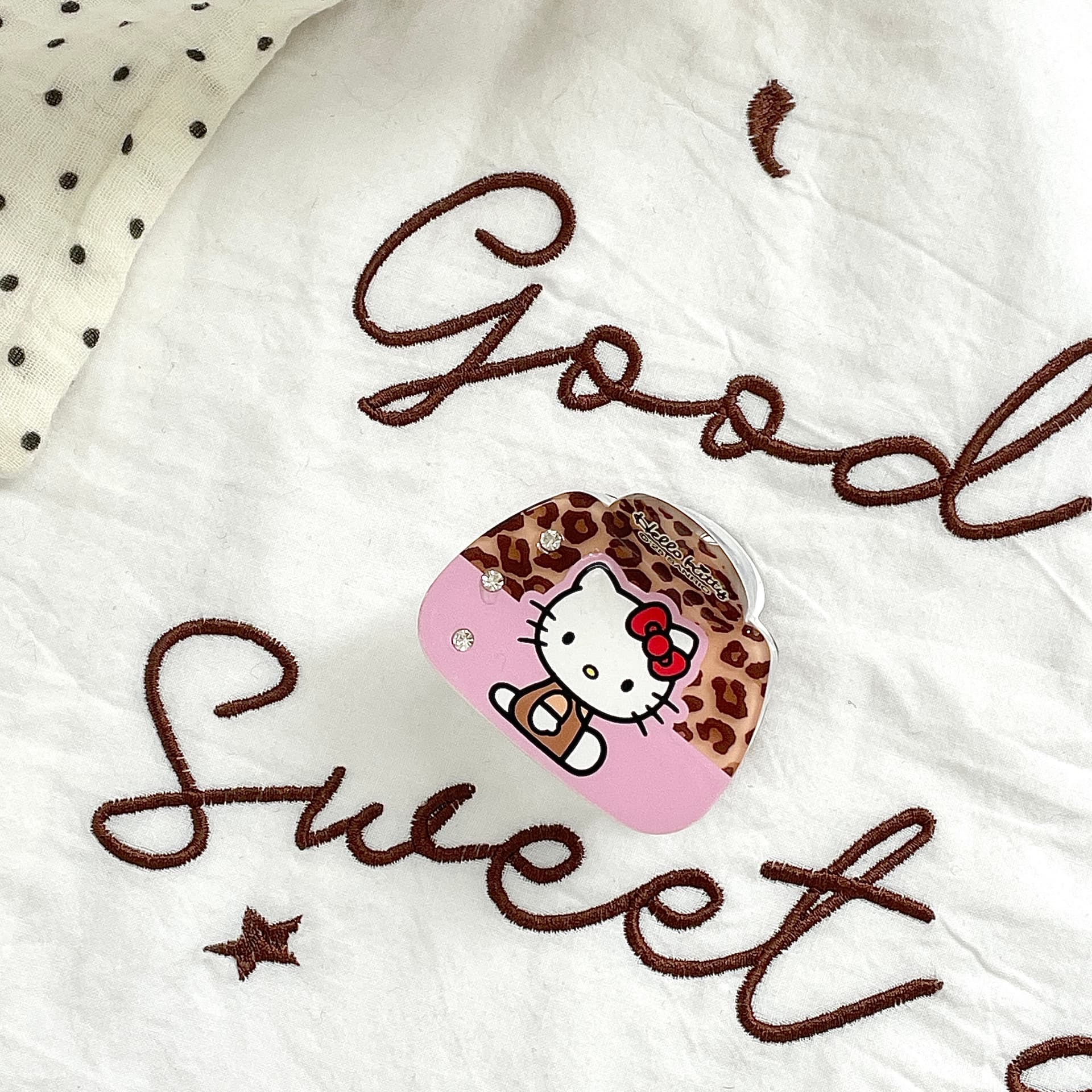 Заколка Sanrio Hello Kitty розовый леопардовый принт гавайский мультяшный рисунок милый освежающий привлекательный заколка для волос - изображение 3