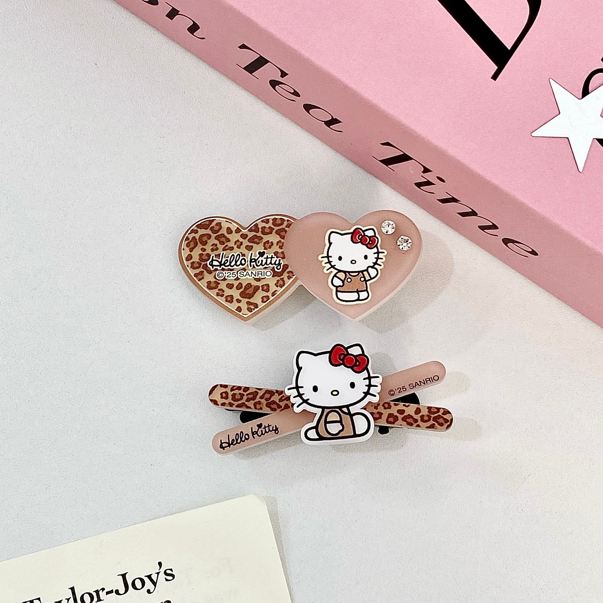 Заколка Sanrio Хелло Китти Леопардовый принт Гавайи Мультяшный рисунок Заколки для волос Милый и симпатичный Освежающий Привлекательный Чёлка Акрил - изображение 2