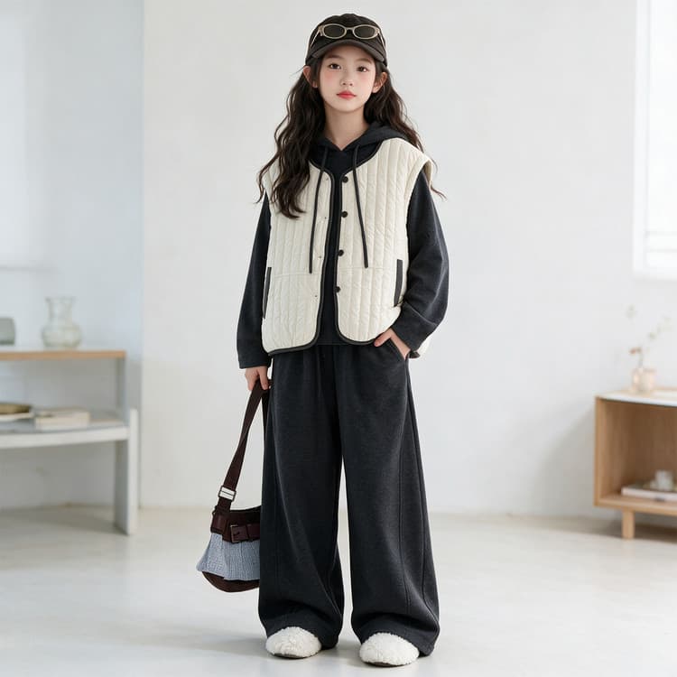 BOBBY ABLEY Серый комплект из трех предметов (Топ + Штаны + Жилет) Kids Повседневный спортивный костюм Комплекты - изображение 4