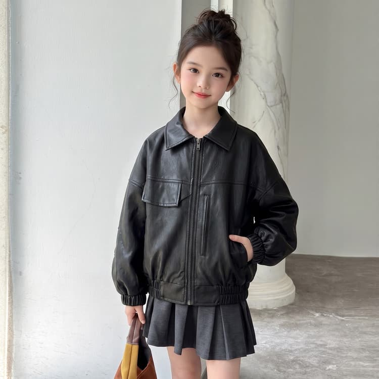BOBBY ABLEY Черная кожа Куртка Пальто Kids Куртки - изображение 4