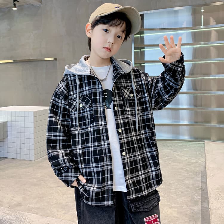 BOBBY ABLEY Черно-белая клетка Kids Повседневный Рубашки - изображение 4