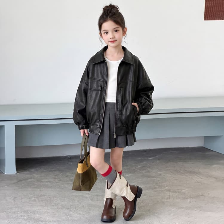 BOBBY ABLEY Черная кожа Куртка Пальто Kids Куртки - изображение 3