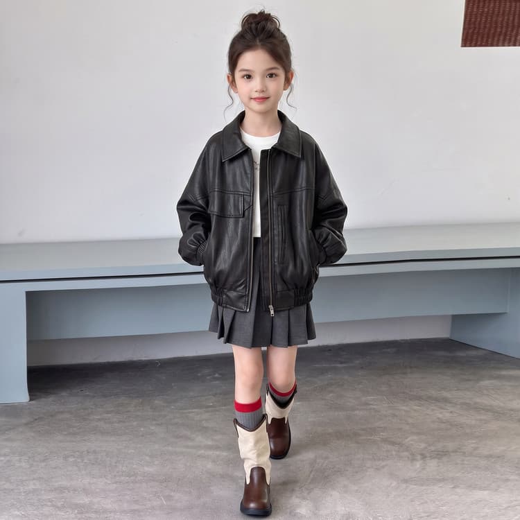 BOBBY ABLEY Черная кожа Куртка Пальто Kids Куртки - изображение 5