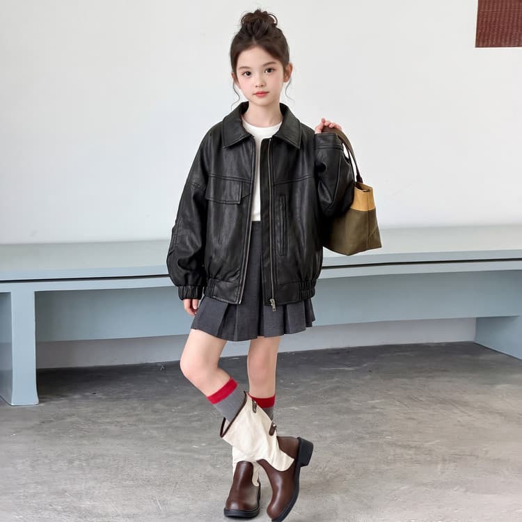 BOBBY ABLEY Черная кожа Куртка Пальто Kids Куртки - изображение 6