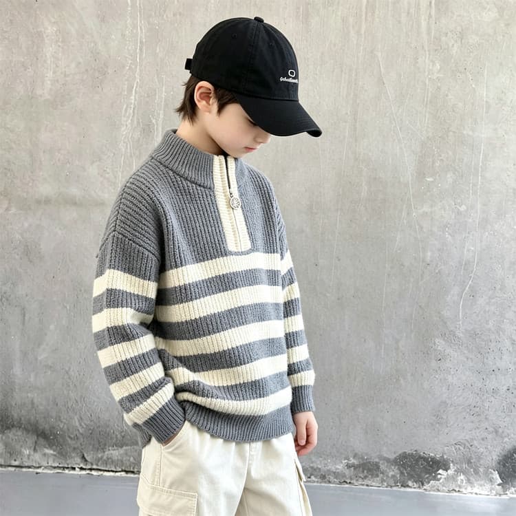 BOBBY ABLEY Серо-белые полосы Kids Свитеры - изображение 3