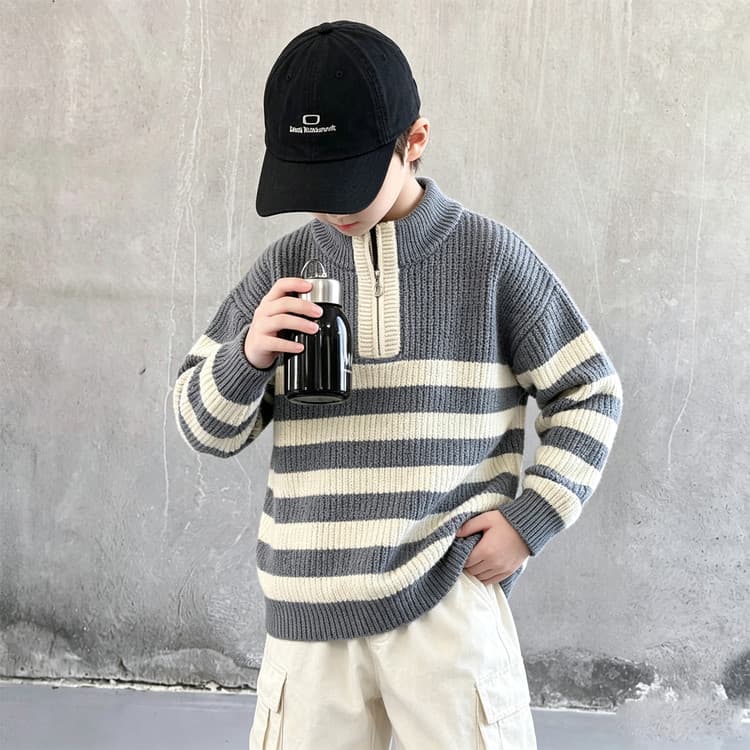 BOBBY ABLEY Серо-белые полосы Kids Свитеры - изображение 4