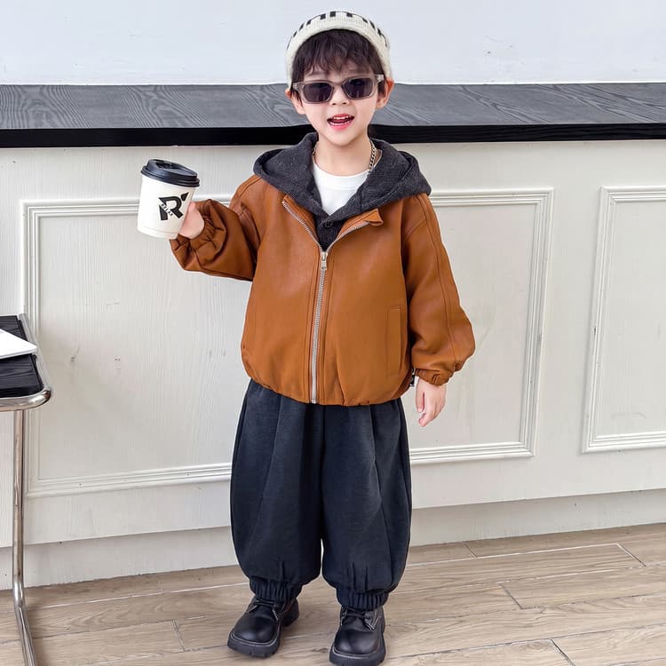 BOBBY ABLEY Кожа Куртка (Имитация двухслойности) Детские Куртки - изображение 2