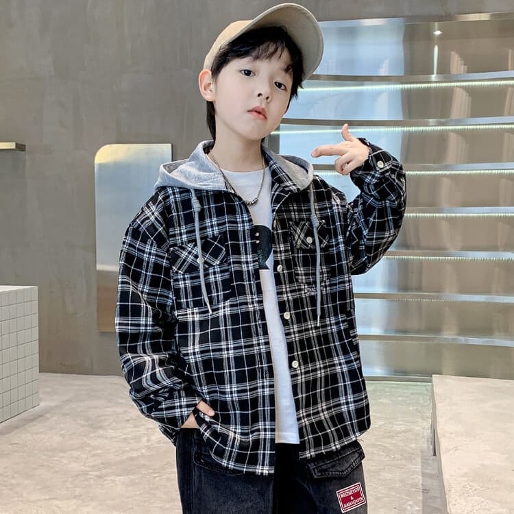 BOBBY ABLEY Черно-белая клетка Kids Повседневный Рубашки - изображение 2