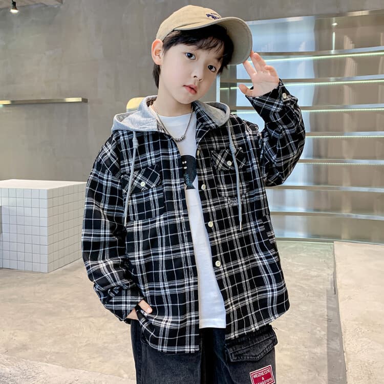 BOBBY ABLEY Черно-белая клетка Kids Повседневный Рубашки - изображение 3
