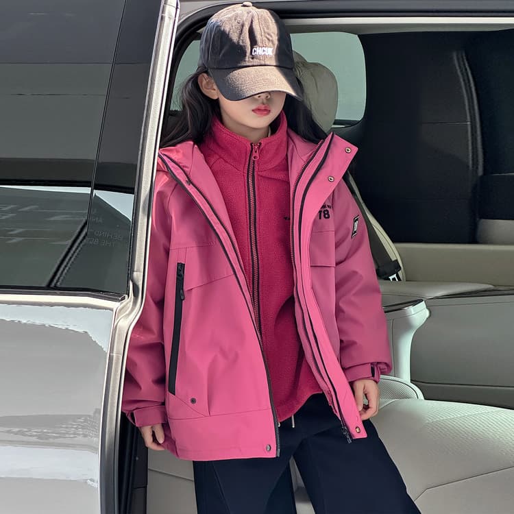 BOBBY ABLEY Розовый Красный 3-в-1 (Пальто + Подкладка) Детская Туристическая Одежда - изображение 2
