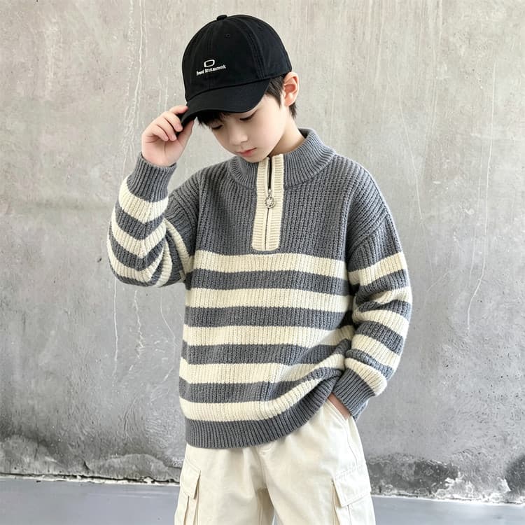 BOBBY ABLEY Серо-белые полосы Kids Свитеры - изображение 2