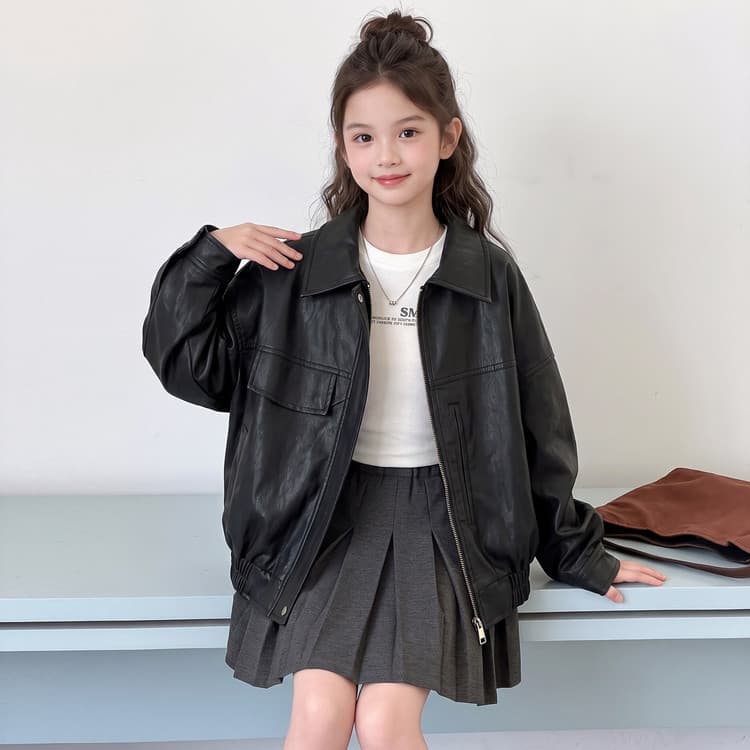 BOBBY ABLEY Черная кожа Куртка Пальто Kids Куртки - изображение 2
