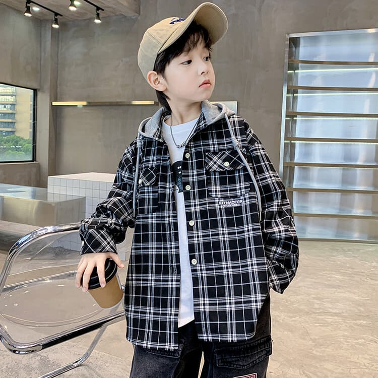 BOBBY ABLEY Черно-белая клетка Kids Повседневный Рубашки - изображение 7