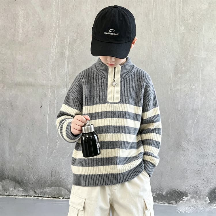 BOBBY ABLEY Серо-белые полосы Kids Свитеры - изображение 5