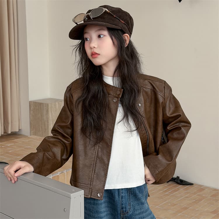 BOBBY ABLEY Темный кофейный Кожа Куртка Kids Куртки - изображение 4