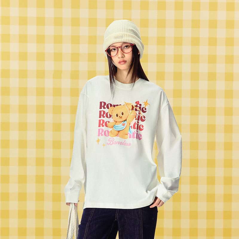 Футболка BONELESS x Butter Bear Romantic Angel Print Длиннорукавный топ Унисекс - изображение 3