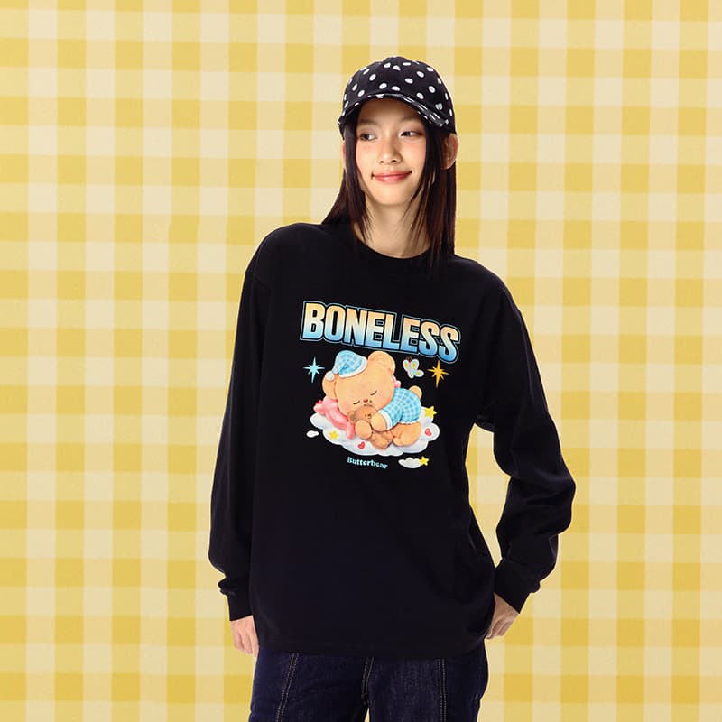 Футболка BONELESS x Butter Bear Коллекция Длиннорукавный топ с принтом Унисекс - изображение 4
