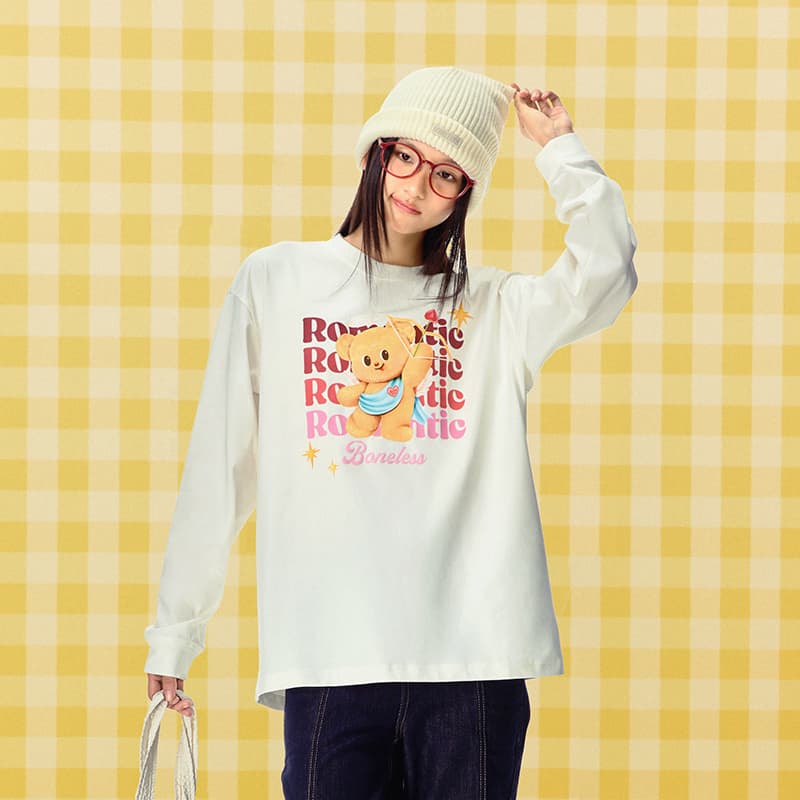 Футболка BONELESS x Butter Bear Romantic Angel Print Длиннорукавный топ Унисекс - изображение 4