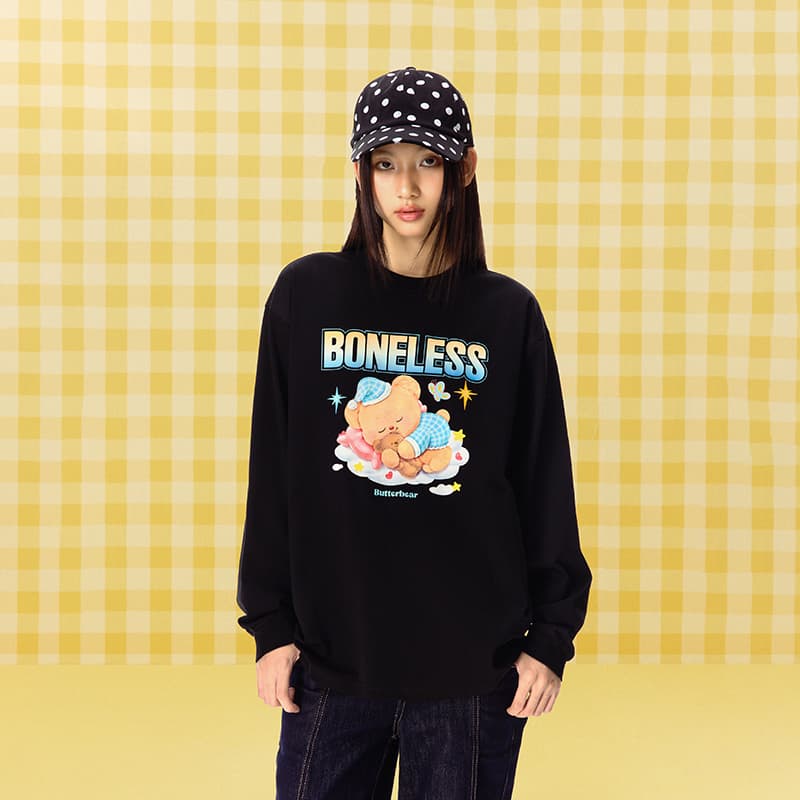 Футболка BONELESS x Butter Bear Коллекция Длиннорукавный топ с принтом Унисекс - изображение 3