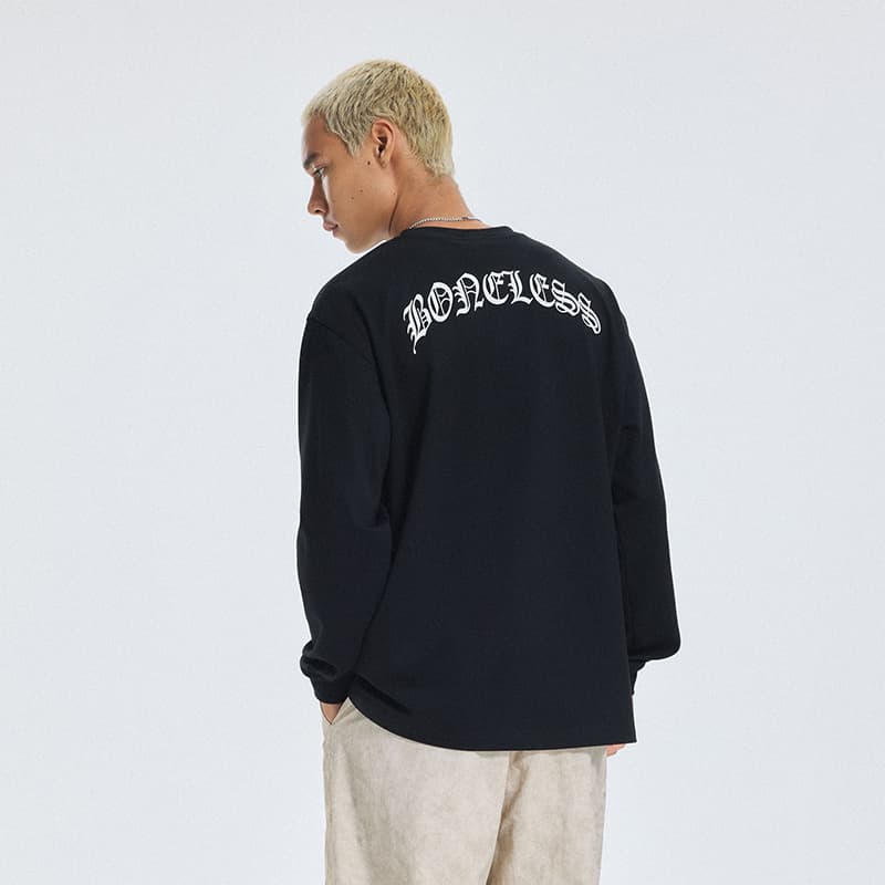 Футболка BONELESS Retro Gothic Print Повседневный Длиннорукавный топ Осенний 100% хлопок Свободный покрой Роскошная уличная мода Унисекс - изображение 4
