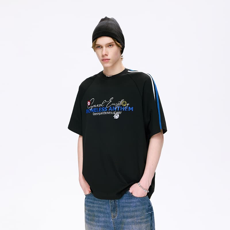 Футболка BONELESS Punk дух короткий рукав контрастные цвета повседневный спорт универсальный уличный прохладный свободный парный топ футболка унисекс - изображение 4