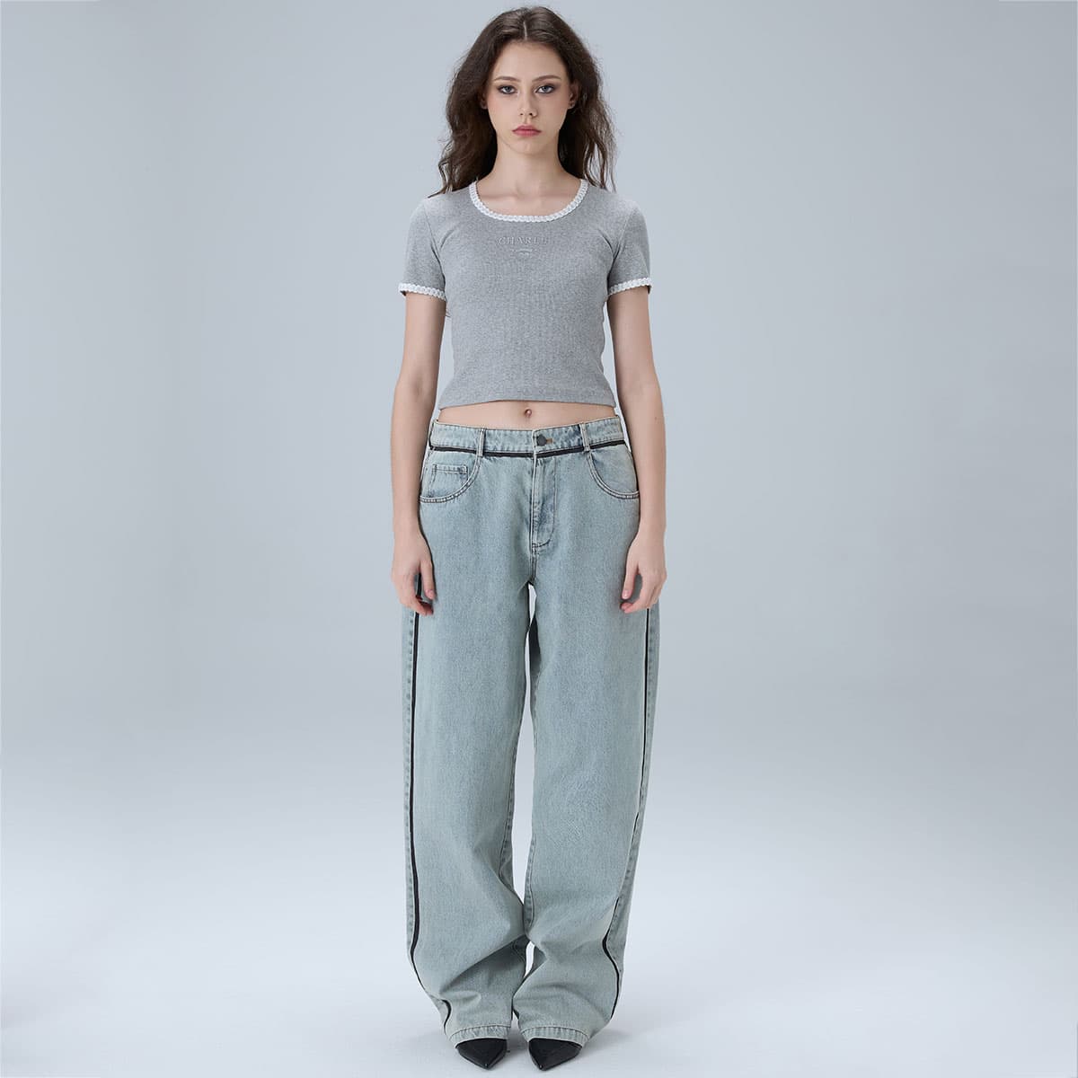 Штаны Charlie Luciano Grey White Jeans - изображение 3