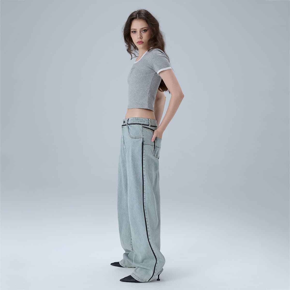 Штаны Charlie Luciano Grey White Jeans - изображение 4