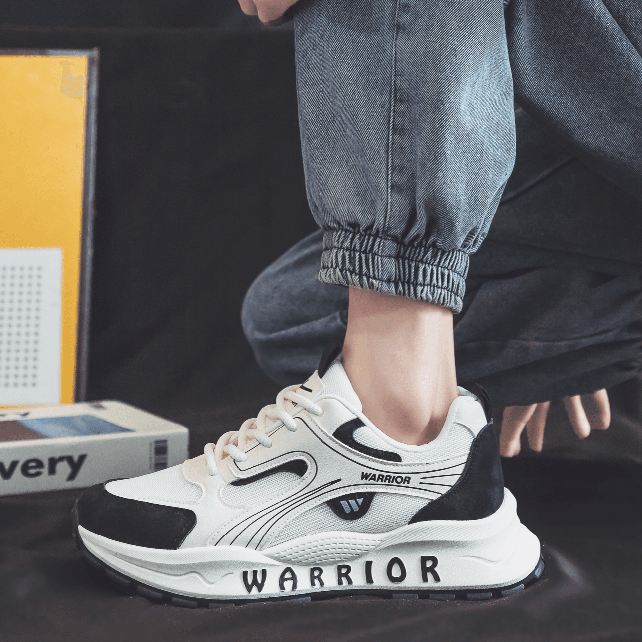 Кроссовки Warrior Дышащая Поддержка Увеличение Высоты Низкий Верх Повседневная Обувь Мужская Бежево-Черная - изображение 6