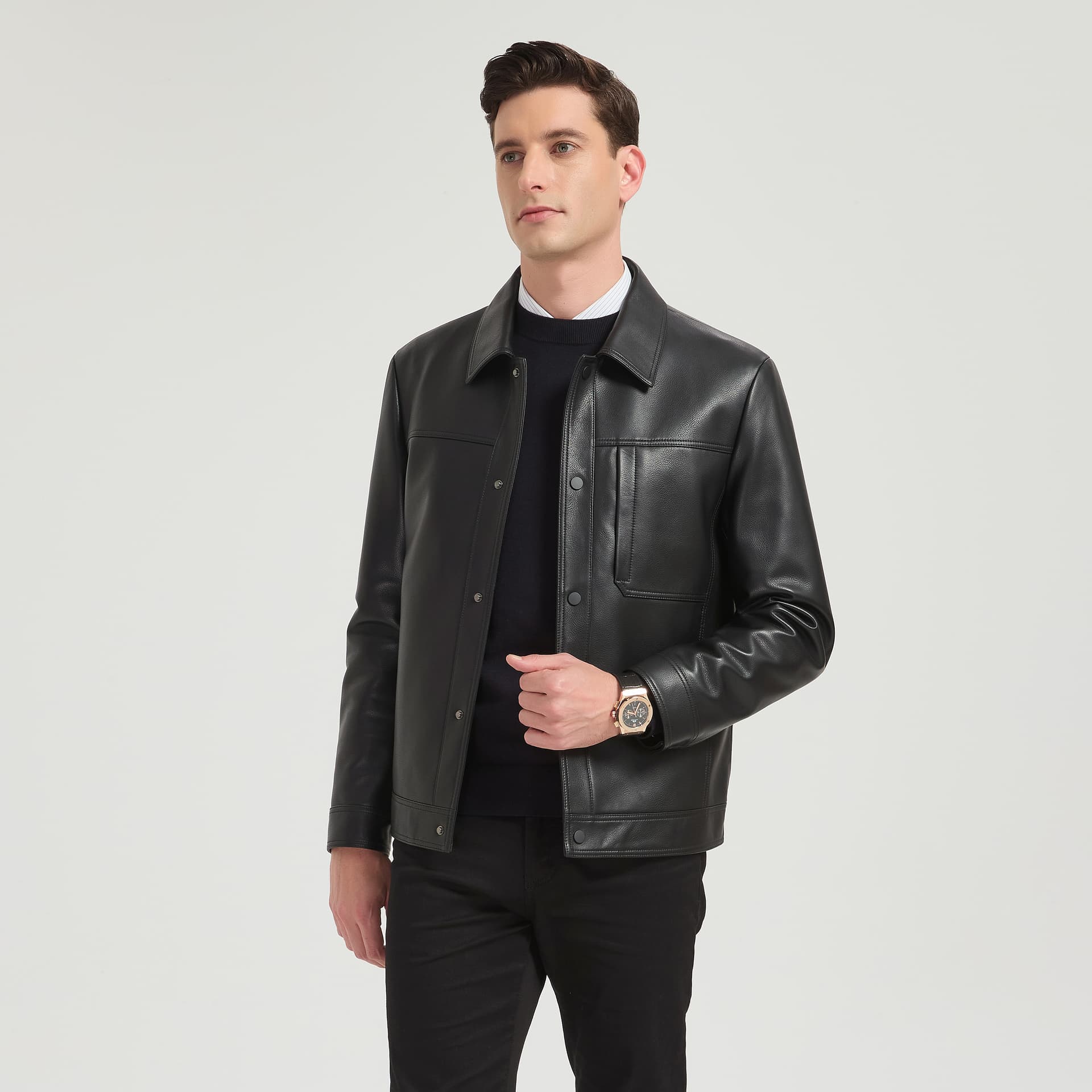 Кожаная куртки PIERRE CARDIN Черный [Дышащий овчина] Мужские кожаные куртки - изображение 3