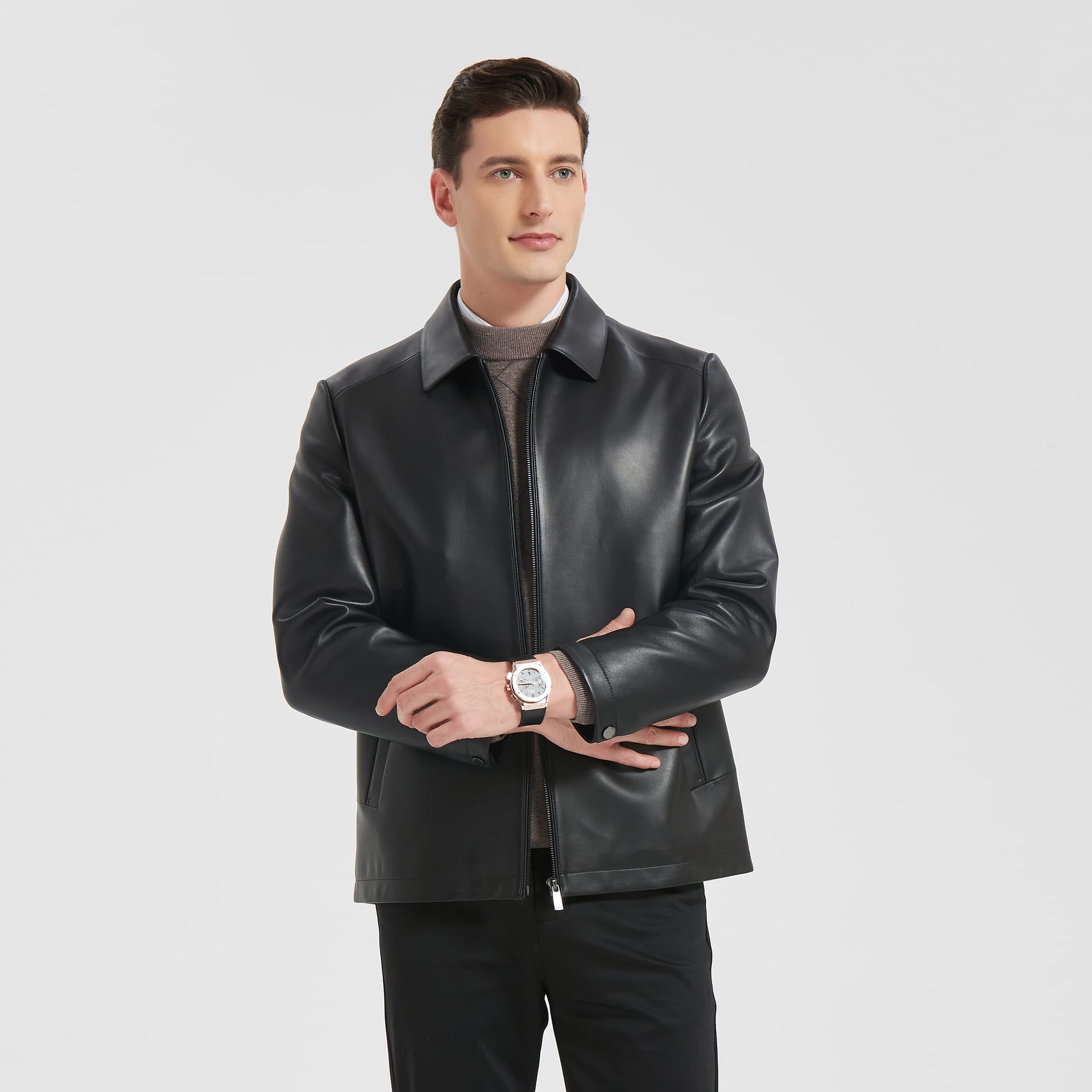 Кожаная куртки PIERRE CARDIN Черный мужской Кожаные куртки - изображение 5