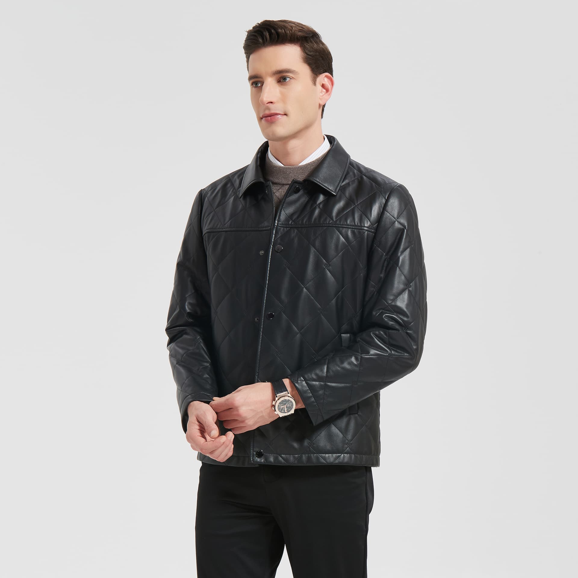 Кожаная куртки PIERRE CARDIN Черный мужской Кожаные куртки - изображение 6