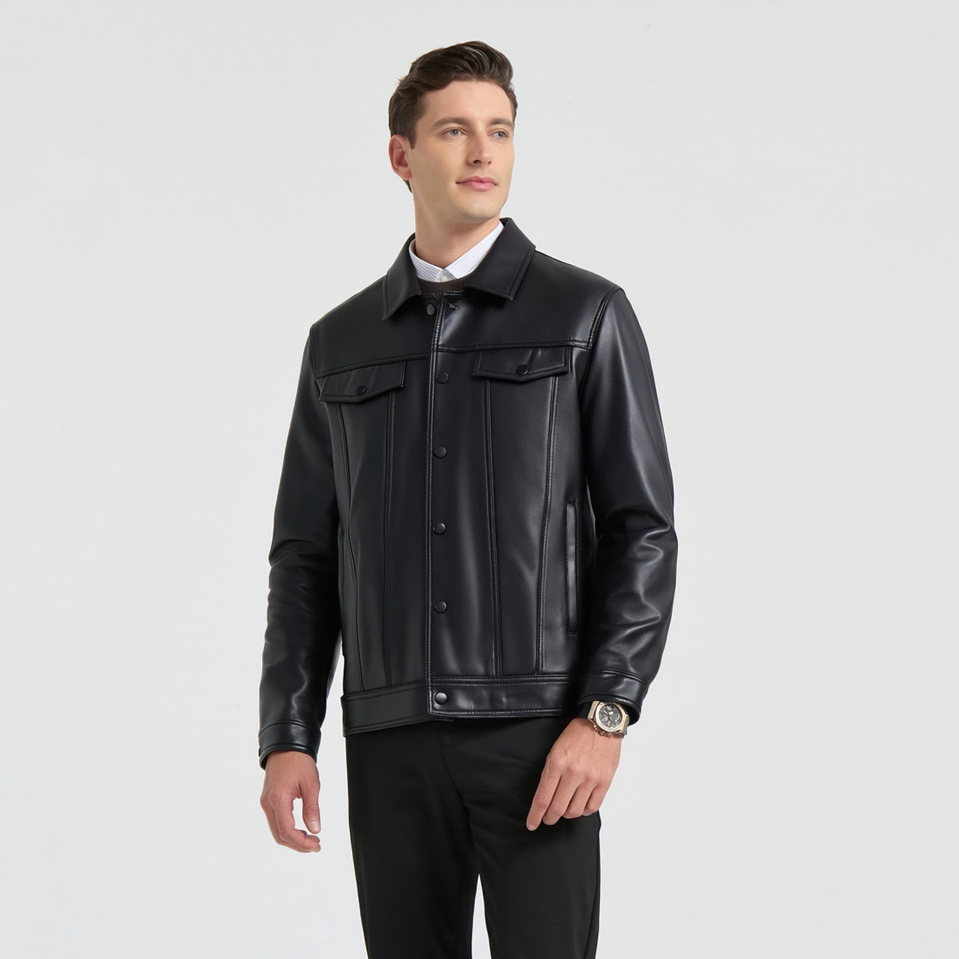 Кожаная куртки PIERRE CARDIN Черный мужской Кожаные куртки - изображение 4