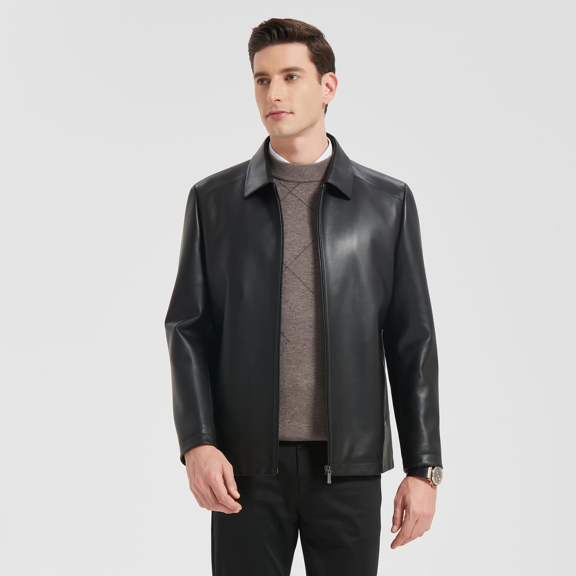 Кожаная куртки PIERRE CARDIN Черный мужской Кожаные куртки - изображение 4