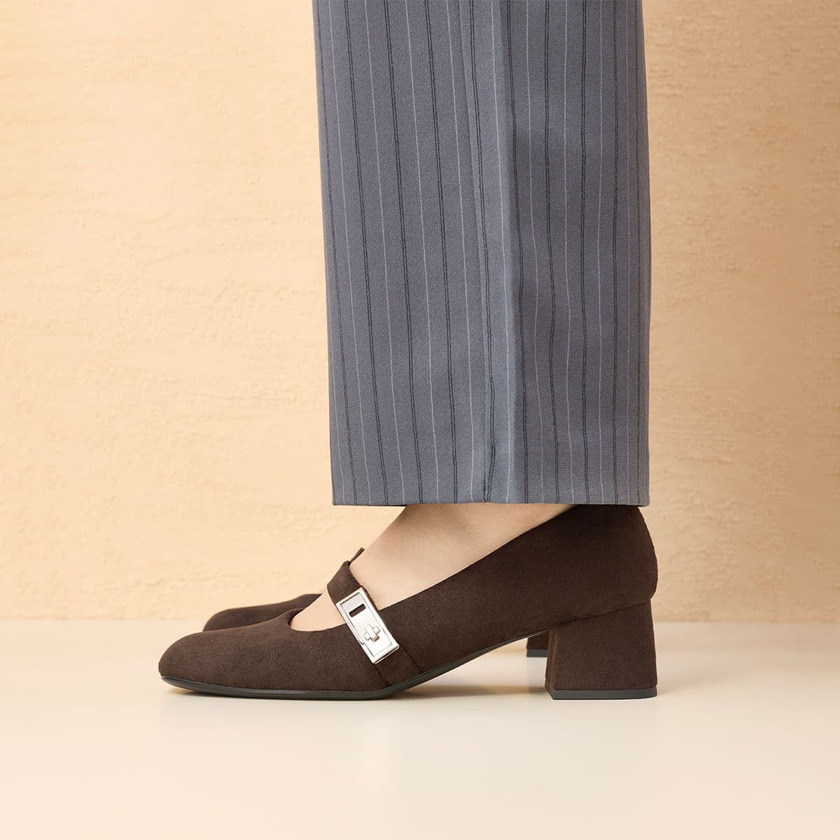 CHARLES&KEITH Туфли Мэри Джейн из PU ткани с квадратным носком и пряжкой, квадратный каблук 4,6 см, женские - изображение 4