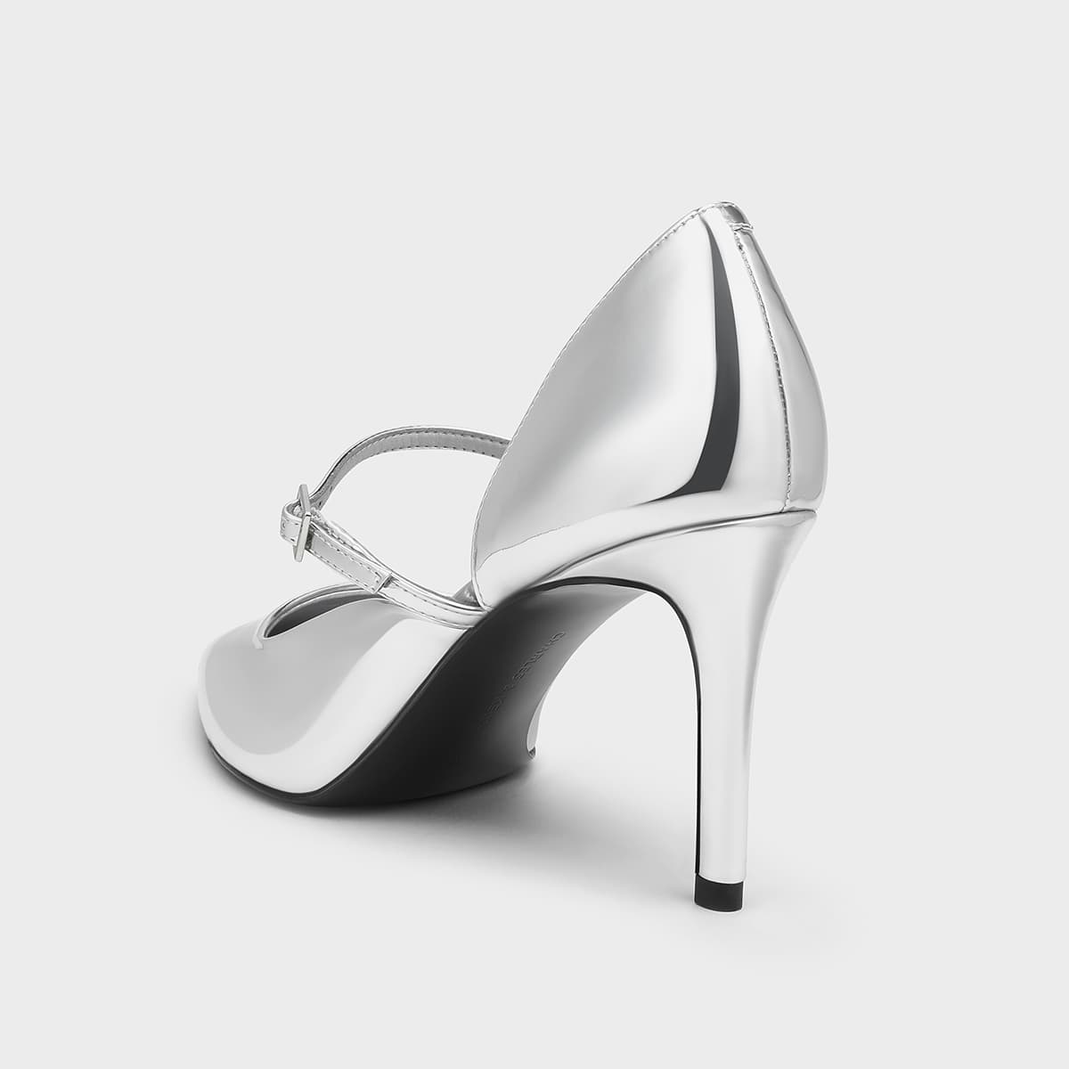 Туфли CHARLES&KEITH Женские туфли на узком каблуке 8,1 см с заостренным носком и ремешком, серебристые - изображение 3