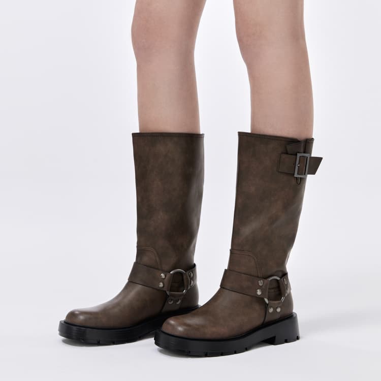 Ботинки CHARLES&KEITH PU ковбойские сапоги с винтажной пряжкой на каблуке 4,1 см - изображение 7