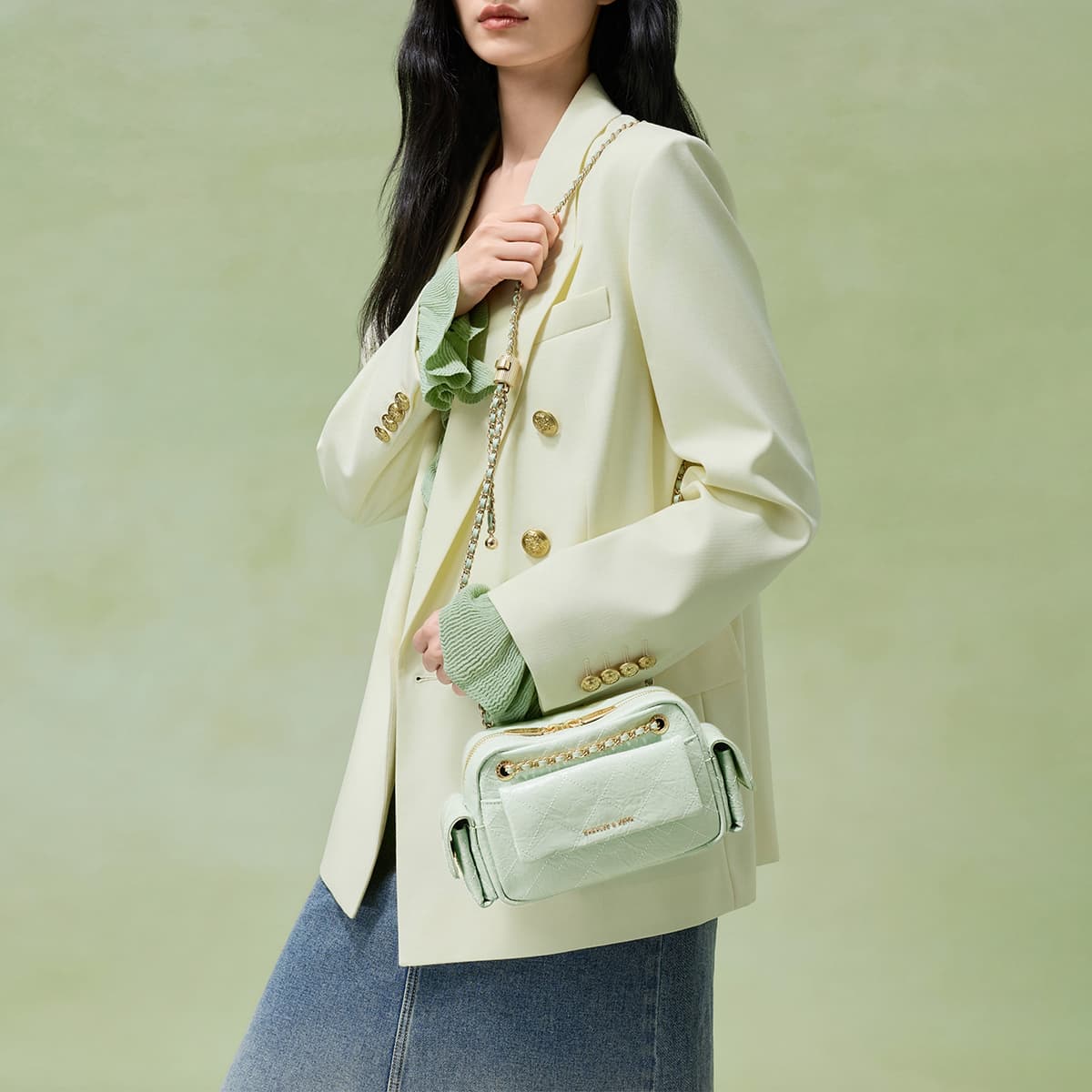 Сумка через плечо CHARLES&KEITH Сумка с цепочкой и ромбовидным узором, карманная сумка на плечо, маленький размер, многоцветный - изображение 5