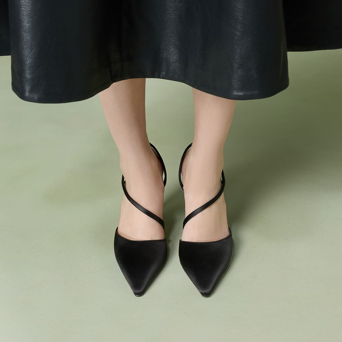 Туфли CHARLES&KEITH PU ткань Весна Элегантный заостренный носок ремешок Увеличение роста Узкий каблук Высокие каблуки 9 см Женский - изображение 4