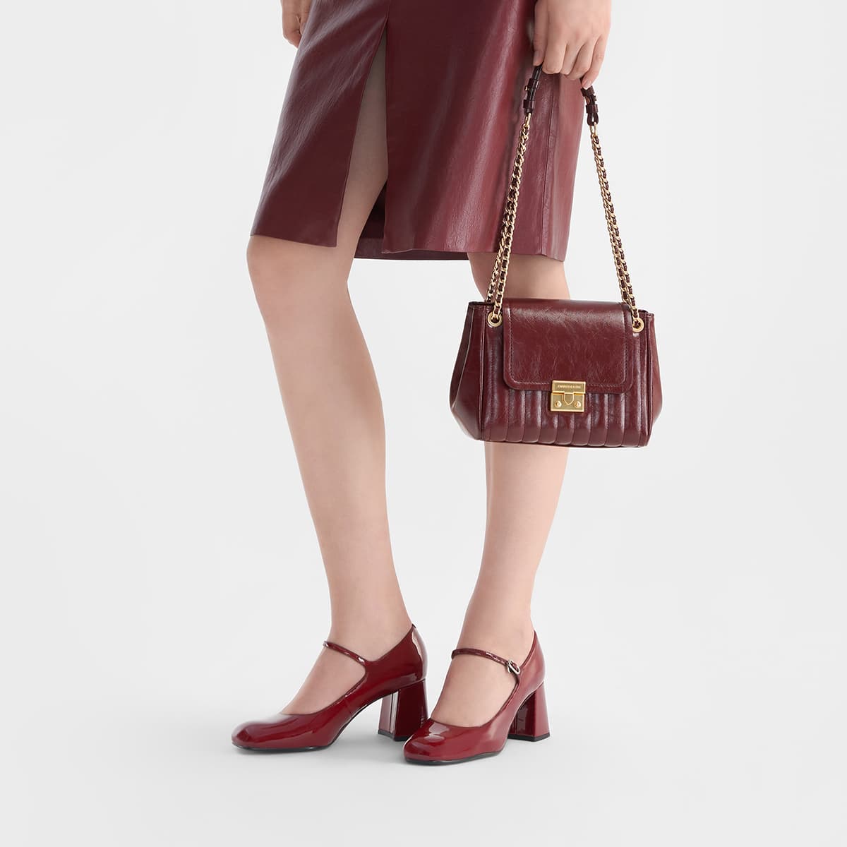 CHARLES&KEITH PU Французский ремешок на щиколотке Женские повседневные туфли Мэри Джейн с грубым каблуком 7,6 см Лакированная кожа Многоцветный - изображение 6