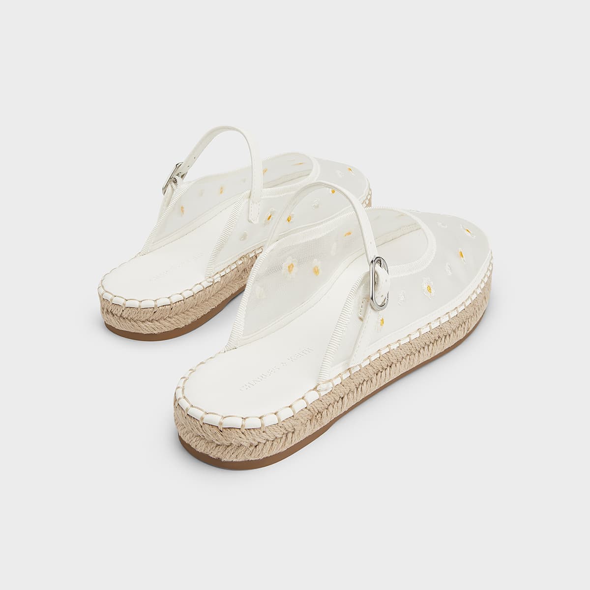 Сандалии CHARLES&KEITH Женские тапочки с закрытым носом на платформе из замши и марли с соломенным плетением, композитная подошва, белый - изображение 5
