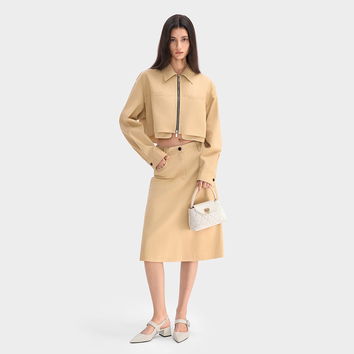 Туфли CHARLES&KEITH PU туфли-лодочки с квадратной пряжкой и стразами, грубый каблук 5,3 см, мел белый - изображение 6