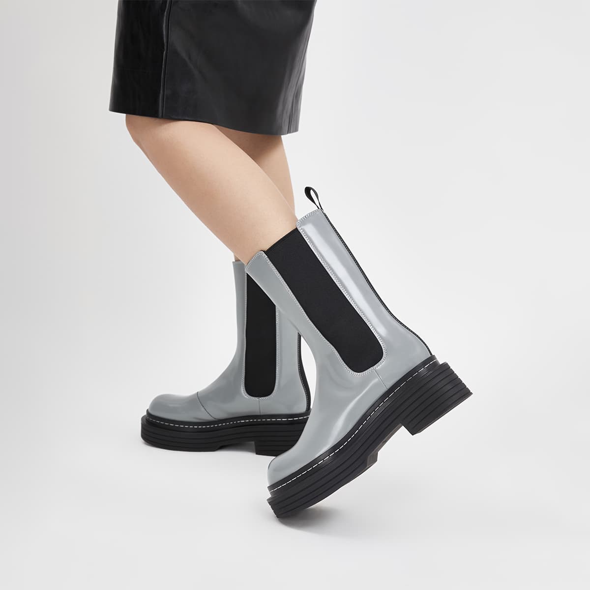 Ботинки челси CHARLES&KEITH Ботинки челси на платформе с круглым носком из искусственной кожи, 22 см, женские, каблук 6,5 см - изображение 4
