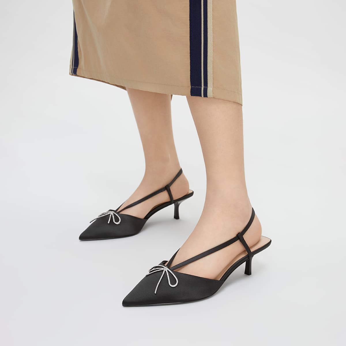 Туфли CHARLES&KEITH Ткань заостренный носок с блестками бант сандалии свадебные туфли узкий каблук высокие каблуки 5,5 см женские - изображение 6