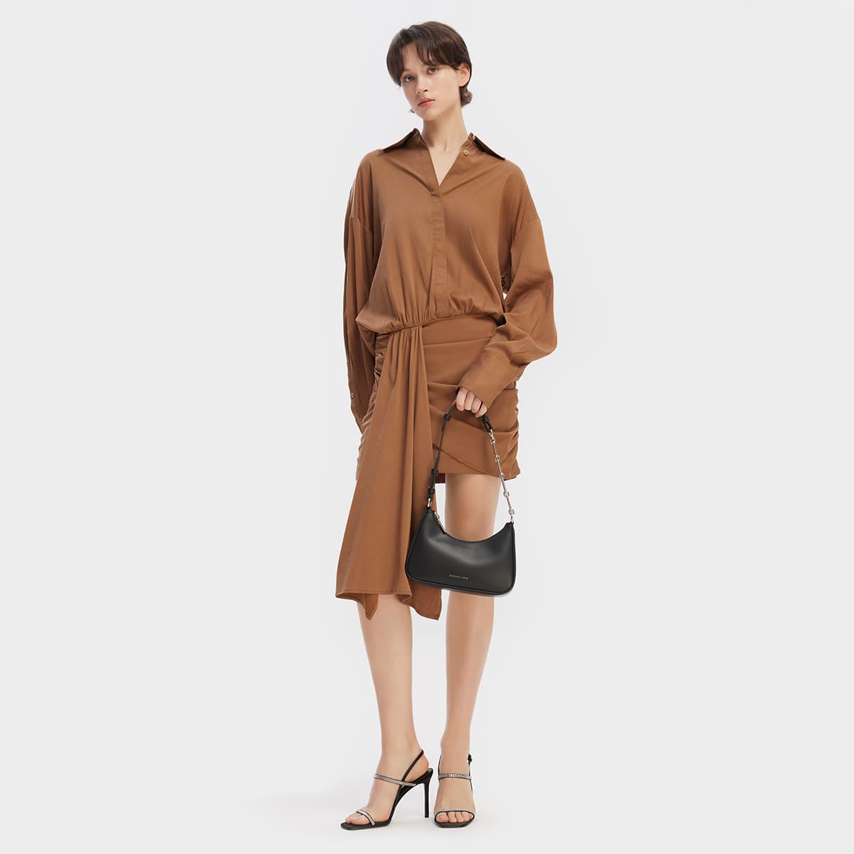 Шлёпанцы CHARLES&KEITH PU элегантные туфли на высоком каблуке (9,2 см) с квадратным носком и стразами для невесты с ремешком - изображение 5