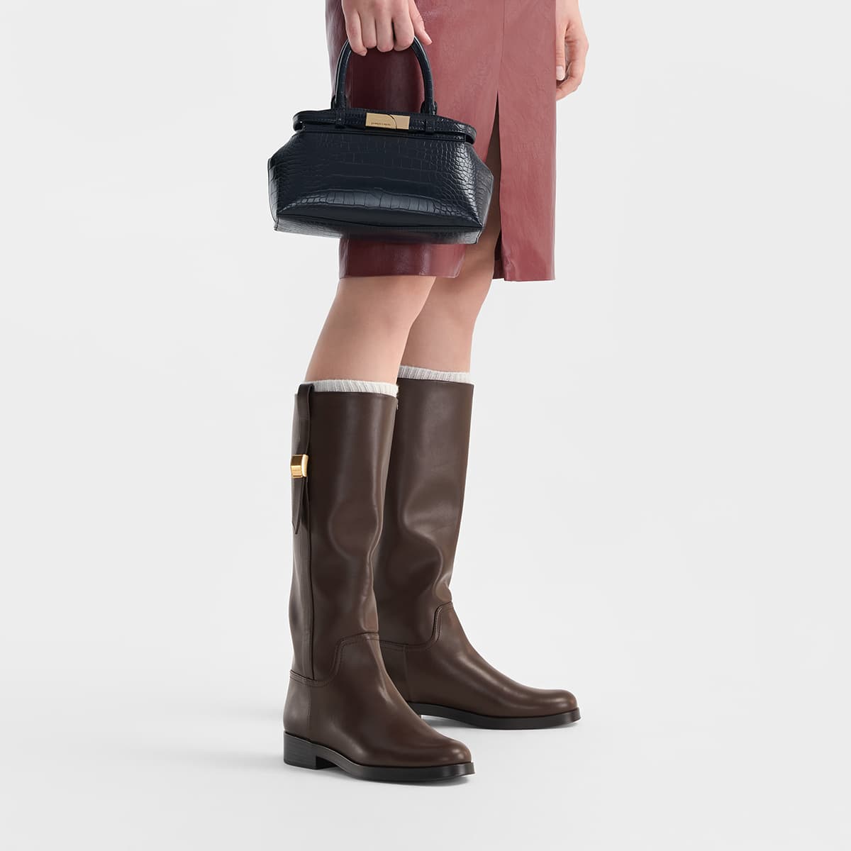 Ботинки CHARLES&KEITH Высокие сапоги до колена с металлической пряжкой на плоской подошве 3,3 см женские многоцветные - изображение 6