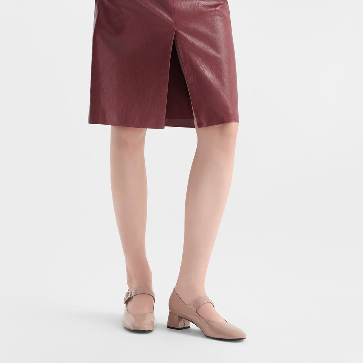 CHARLES&KEITH Туфли Мэри Джейн из искусственной кожи PU Красный анкора с блестящими стразами и грубым каблуком 4см Женские Многоцветный - изображение 4