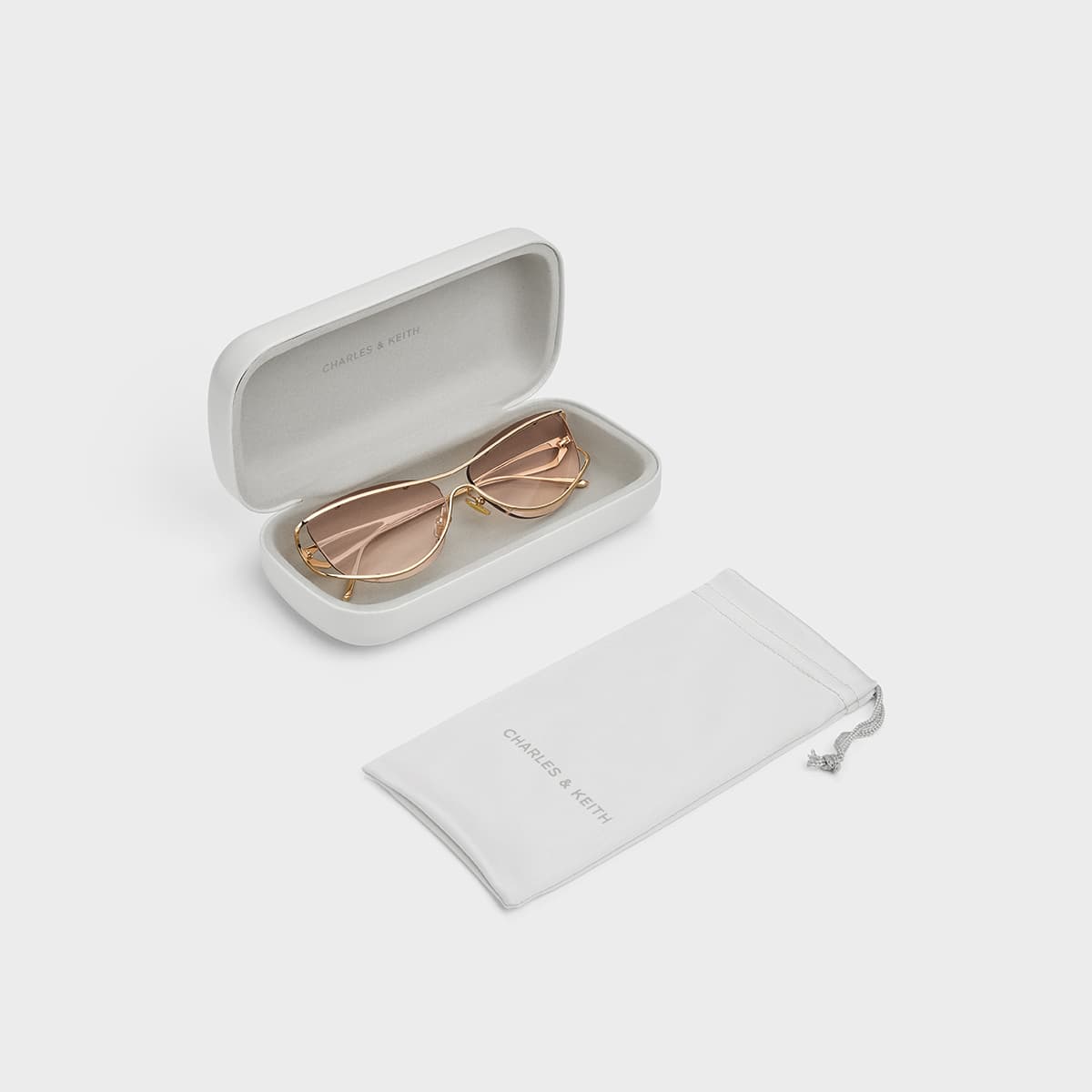 Солнцезащитные очки CHARLES&KEITH Солнцезащитные очки авиатор без оправы из нержавеющей стали, серебро/светлое золото - изображение 10