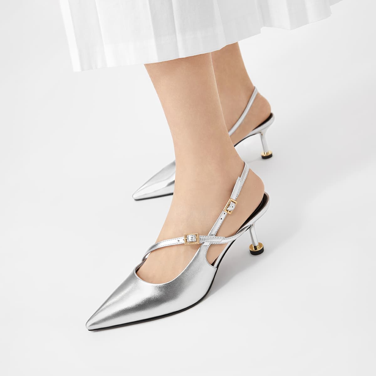 Туфли CHARLES&KEITH Женские туфли-лодочки с открытым носом и тонким каблуком 6,5 см - изображение 4