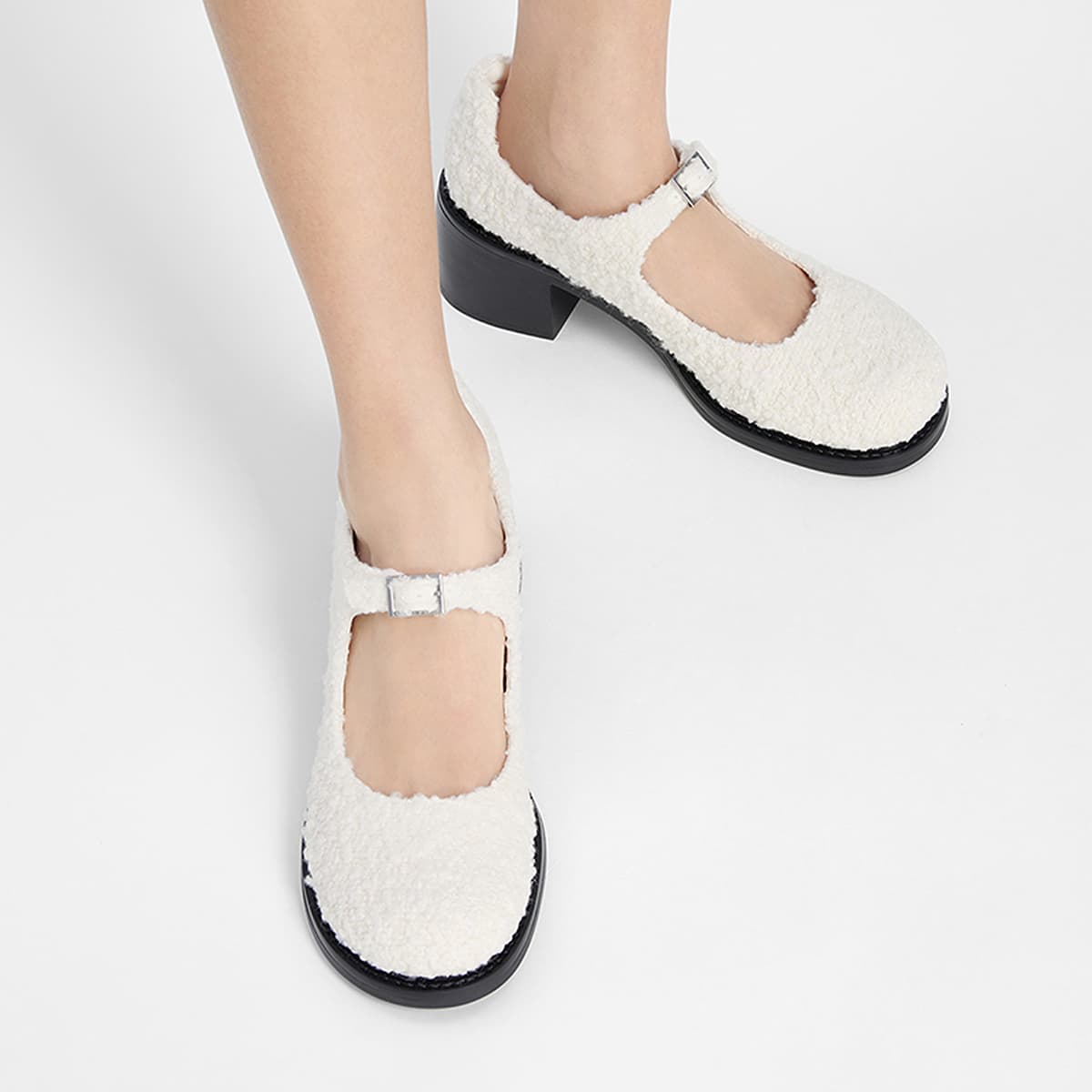 CHARLES&KEITH Готическое платье в стиле Лолита из PU ткани, туфли Мэри Джейн с круглым носком, низкий вырез, грубый каблук около 6см, женские Black Box черный/White белый/Мел белый - изображение 4