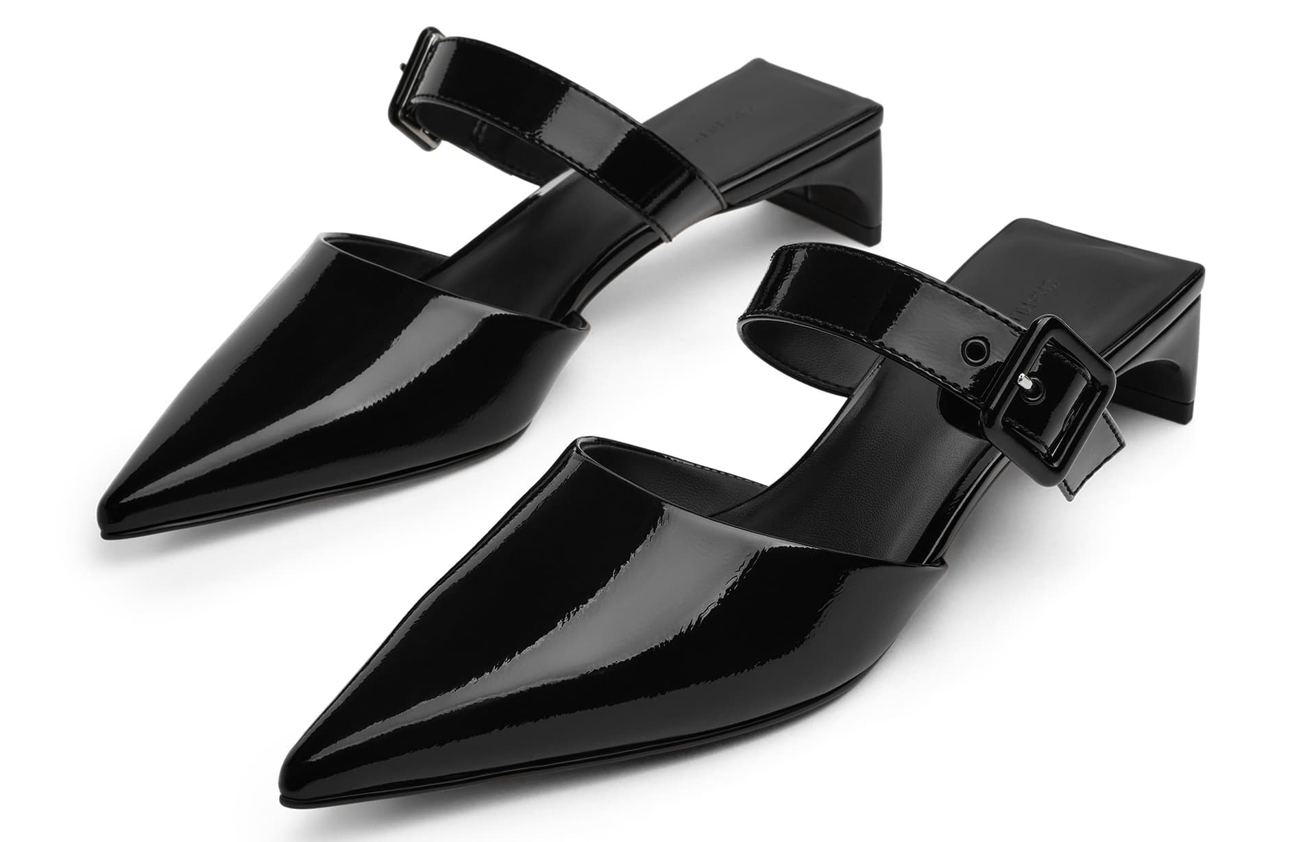 Сандалии CHARLES&KEITH Весна заостренный носок лакированная кожа высокий каблук Müller 4см композитная подошва закрытый носок тапочки женский - изображение 3